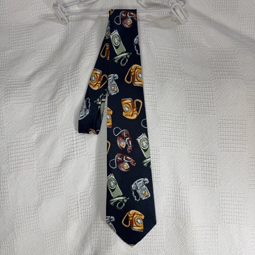 Vintage Telephone Patterned‎ Tie - Black